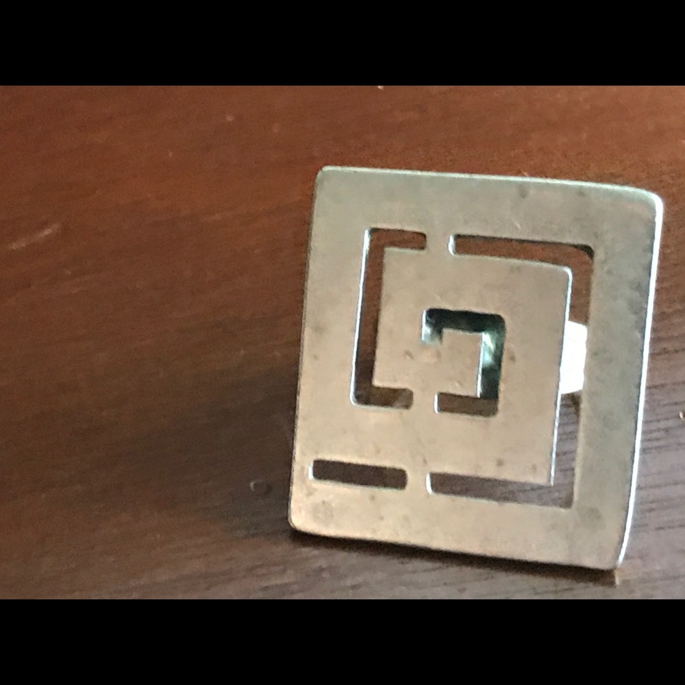 Large Silver Geometric Ring With Adjustable Band. - image 2